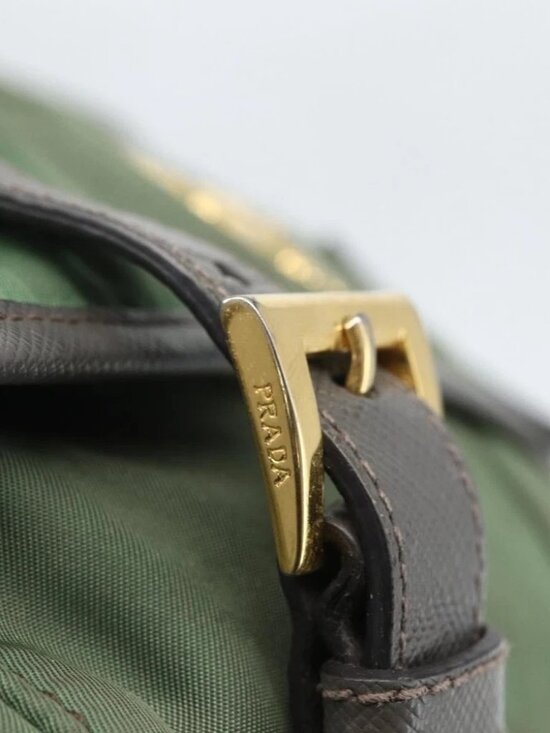 PRADA Shoulder Bag Nylon Green Gold Auth - Picture 8 of 16